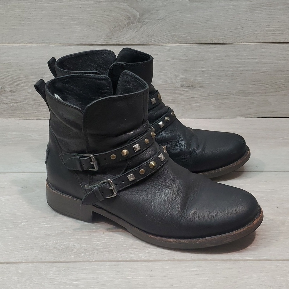 Ugg Australia Women Leather Moto Boots shoes sz 7